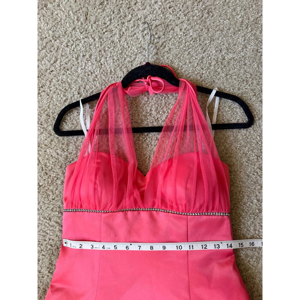 Vintage Y2K 90s Onyx Nite Pink Sheer Rhinestone Halter Dress - Picture 13 of 14